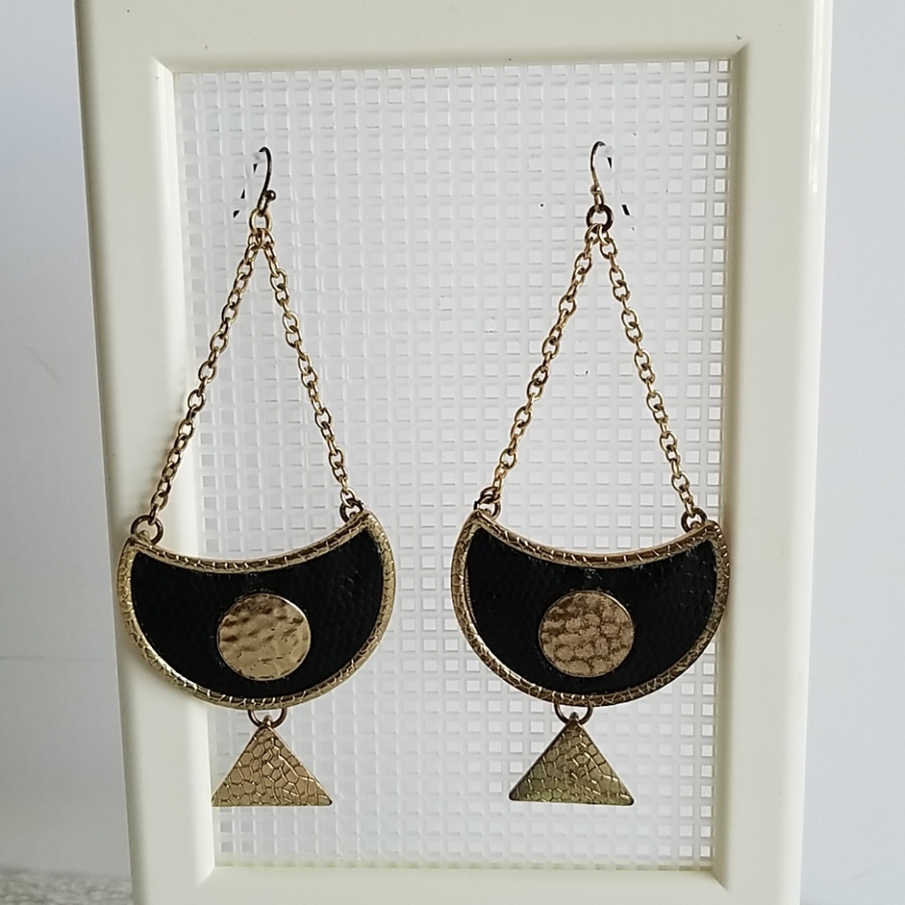 Crescent Black and Gold Statement Earrings